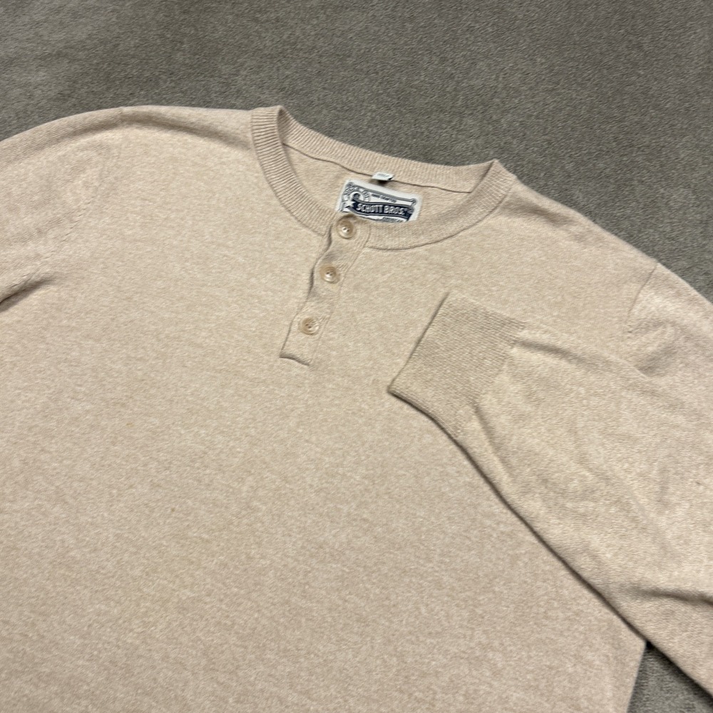 Schott Bros Henley Shirt Sweater Mens Large Beige Knit Cotton Jumper